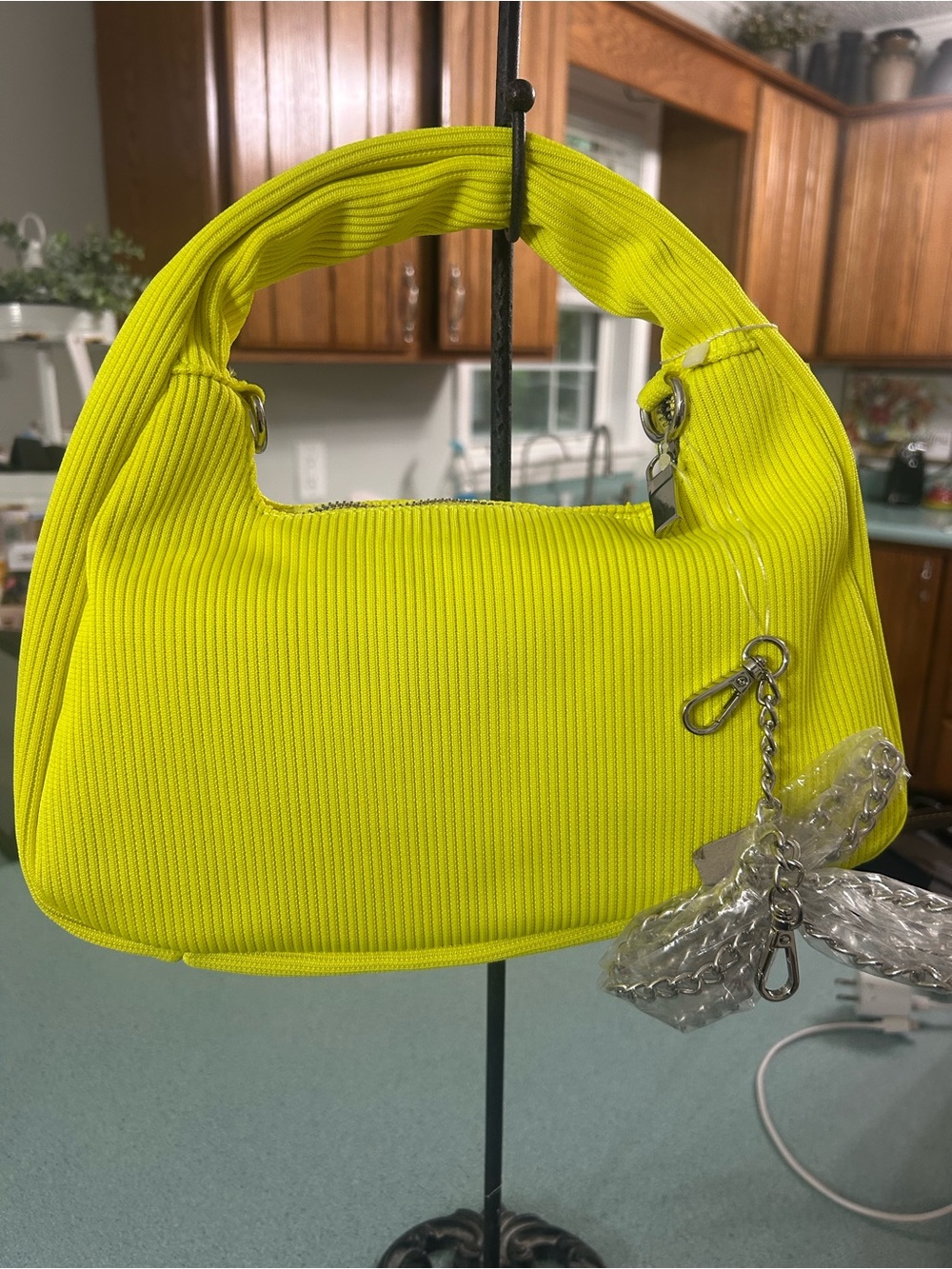 Neon Yellow Ribbed Shoulder Bag